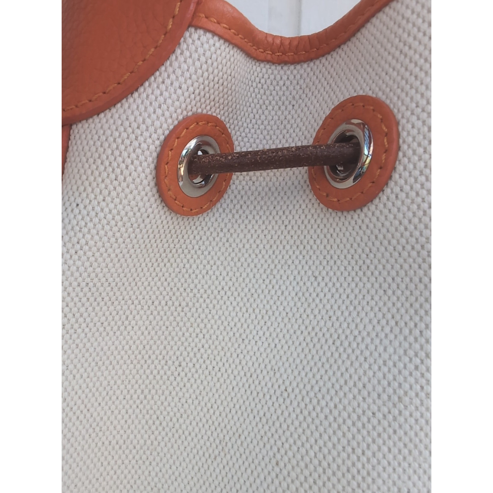 Oncour French Leather Drawstring Bucket Bag Beige Orange - Picture 14 of 16